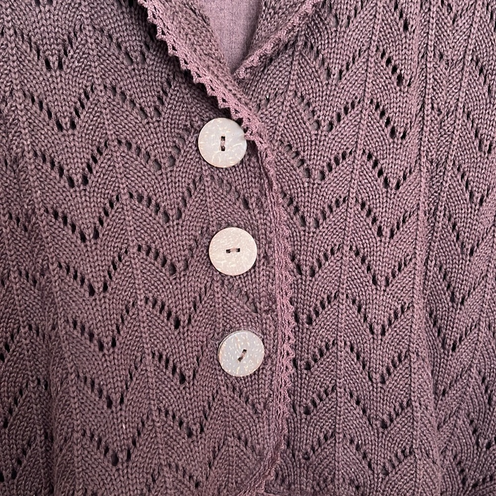 Crochet Blazer - Cotton & Linen Brown Hourglass Blazer w/ wood buttons